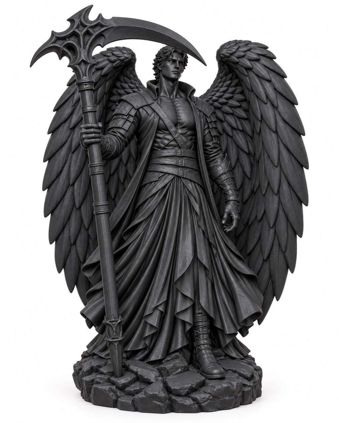 Fallen Angel Statue, Gothic Winged Warrior, Dark Fantasy Bookish Decor — photo 3