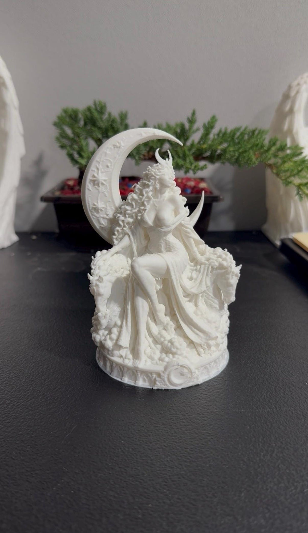 Selene Moon Goddess Statue, Greek Mythology Altar Sculpture, Gothic Celestial Decor — photo 5