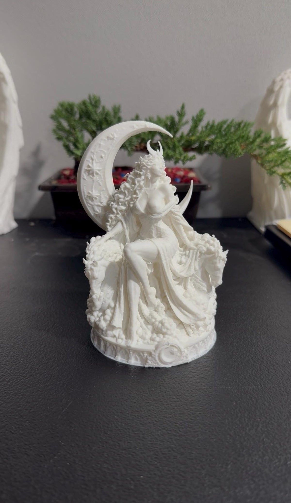 Selene Moon Goddess Statue, Greek Mythology Altar Sculpture, Gothic Celestial Decor — photo 5