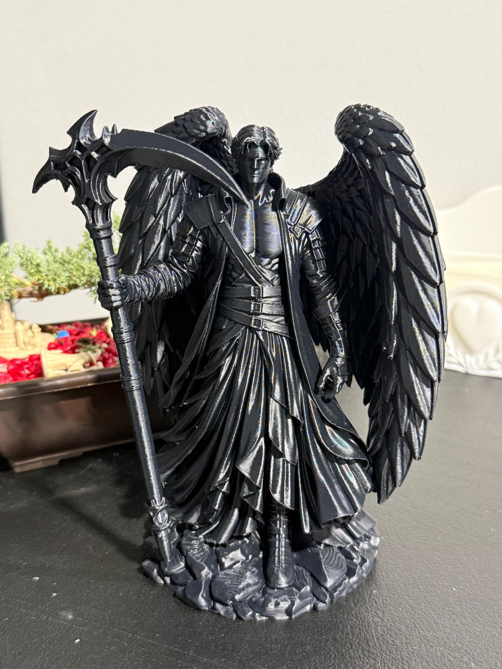 Fallen Angel Statue, Gothic Winged Warrior, Dark Fantasy Bookish Decor — photo 4