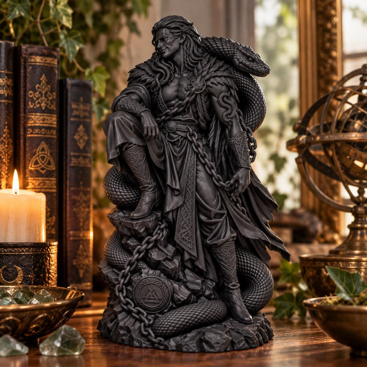 Loki Statue, Norse God of Mischief Sculpture, Viking Mythology Decor
