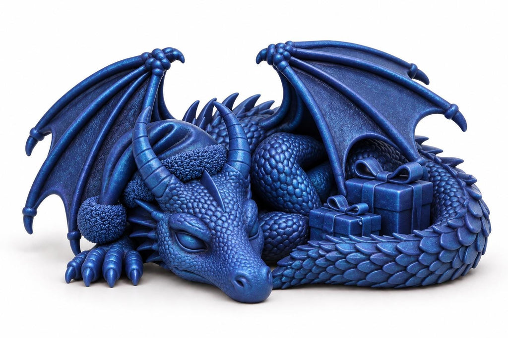 Christmas Sleeping Dragon Figurine, Santa Hat Dragon Statue, Fantasy Holiday Decor — photo 2